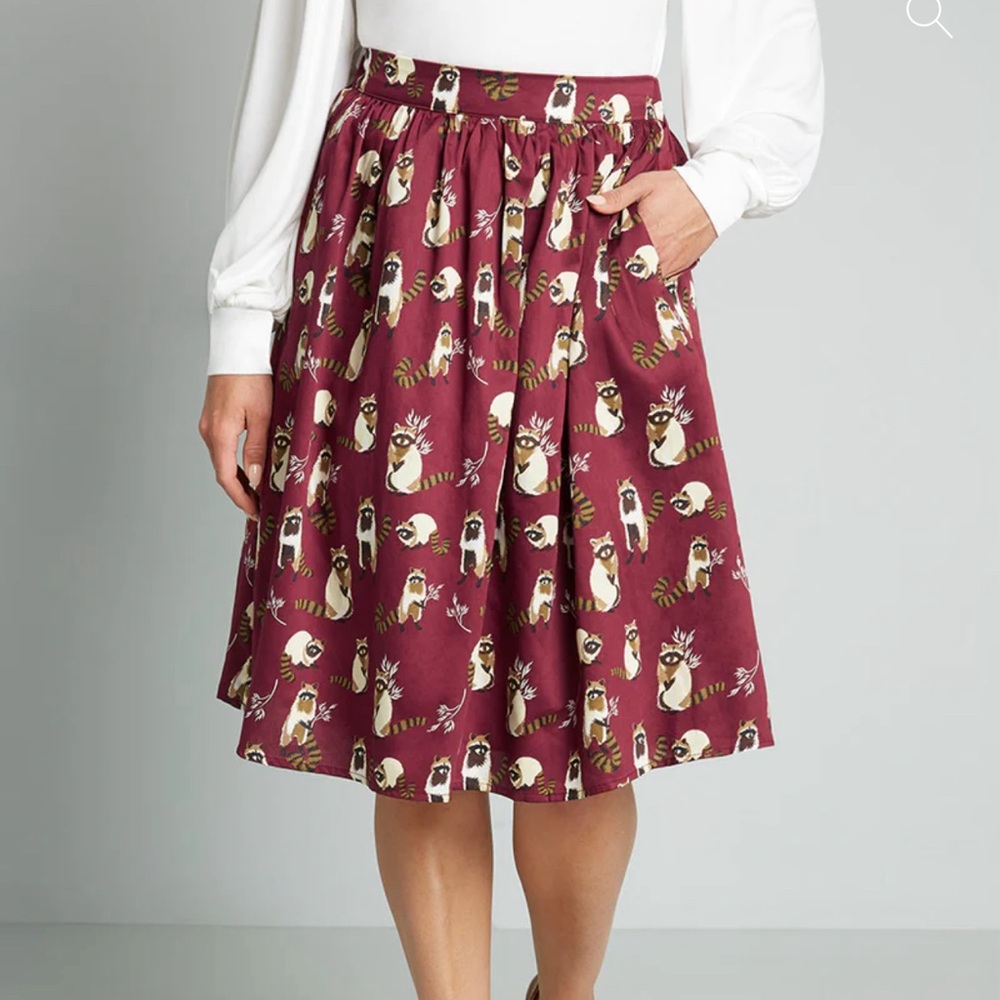 ModCloth More Than Charming burgundy raccoon skirt